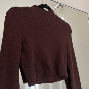 H&M Brown Ribbed Crop Shirt